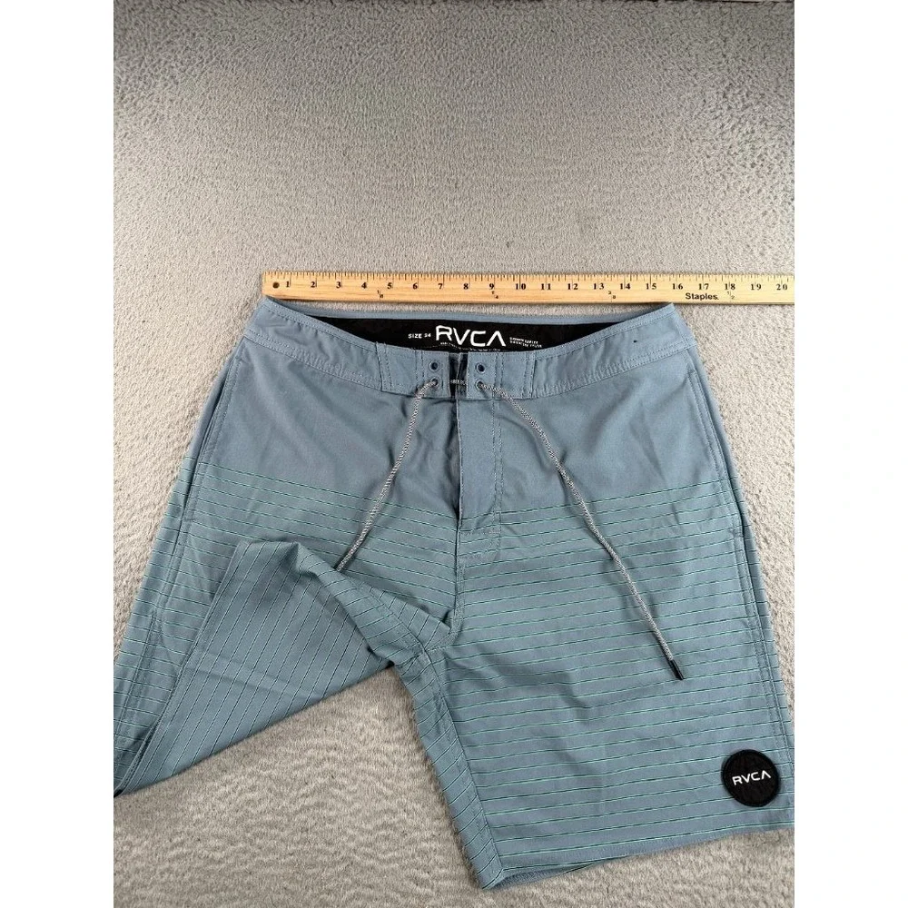 RVCA Curren Caples Signature Trunk Board Shorts Mens 34 Blue Green Striped Surf